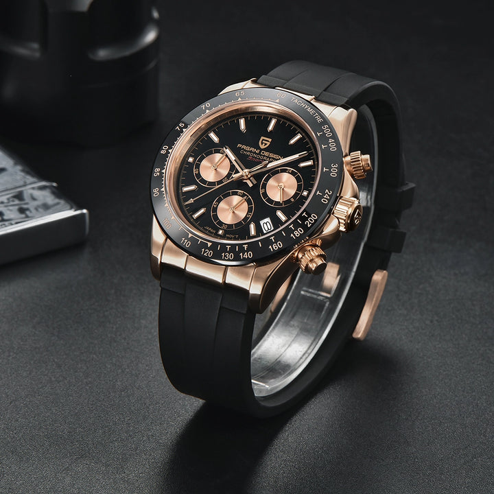 Pagani Design PD-1664 Meca-kvarts Sportsklokke Svart/Rosegull